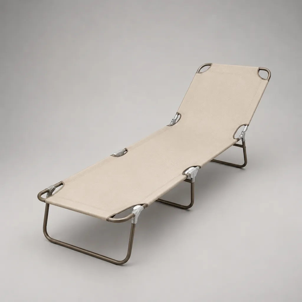 Klappbare Gartenliege aus Stahl und Polyester mit verstellbarer Rückenlehne, Beige/Taupe, 190 × 58 × 27 cm