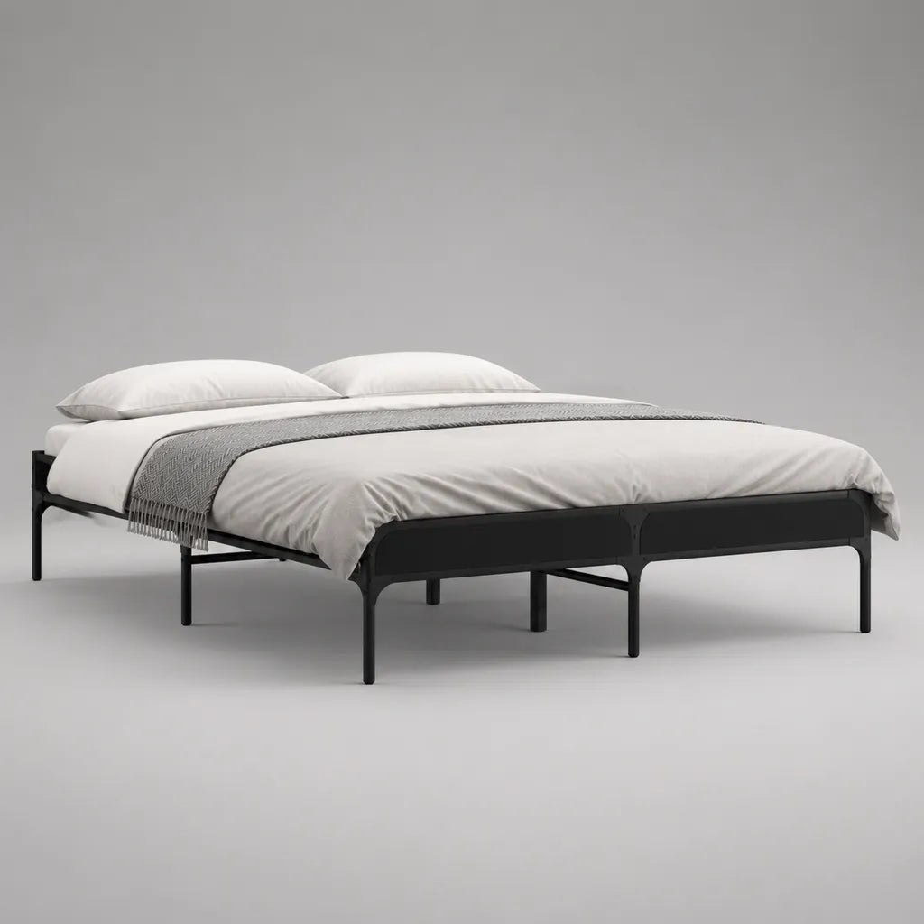 Metallbett Doppelbett aus pulverbeschichtetem Stahl mit Stahlleisten, Schwarz, 180 × 200 cm