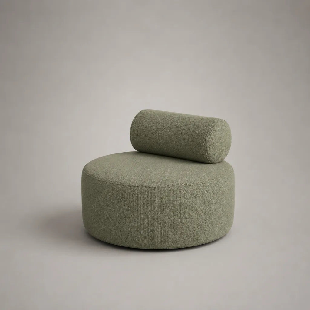 Runder Loungesessel mit Rückenrolle, Bouclé-Polyester, Salbeigrün, 90 × 82 × 70 cm