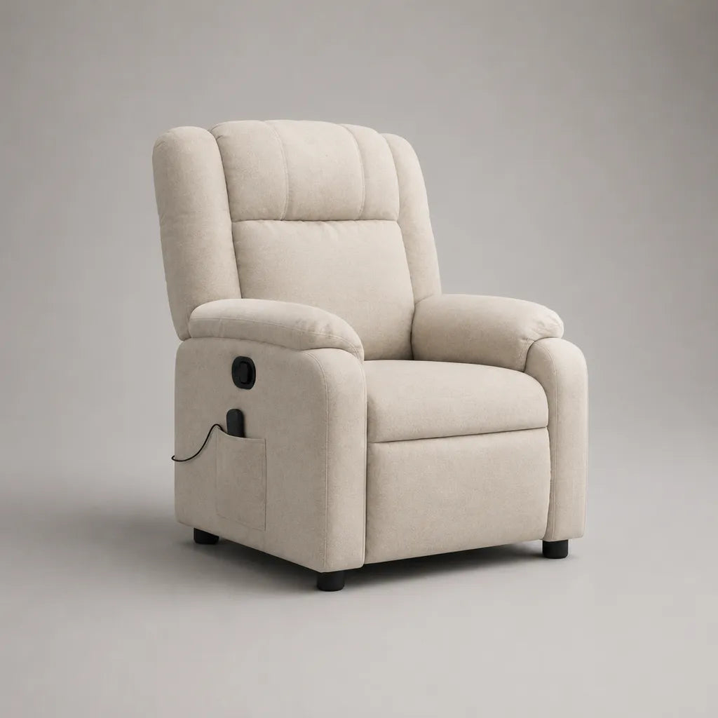 Elektrischer Fernsehsessel Relaxsessel Hochlehner aus Polyester-Mikrofaser in Creme, 88 × 95 × 105 cm