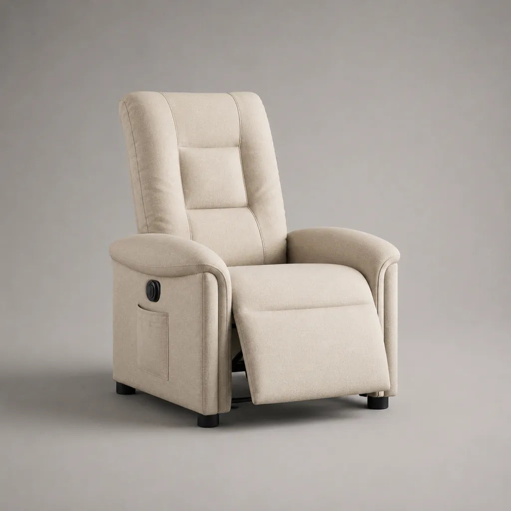 Relaxsessel mit manueller Liegefunktion, Fußstütze und hoher Rückenlehne, 100 % Polyester, Beige, 76 × 92 × 104 cm