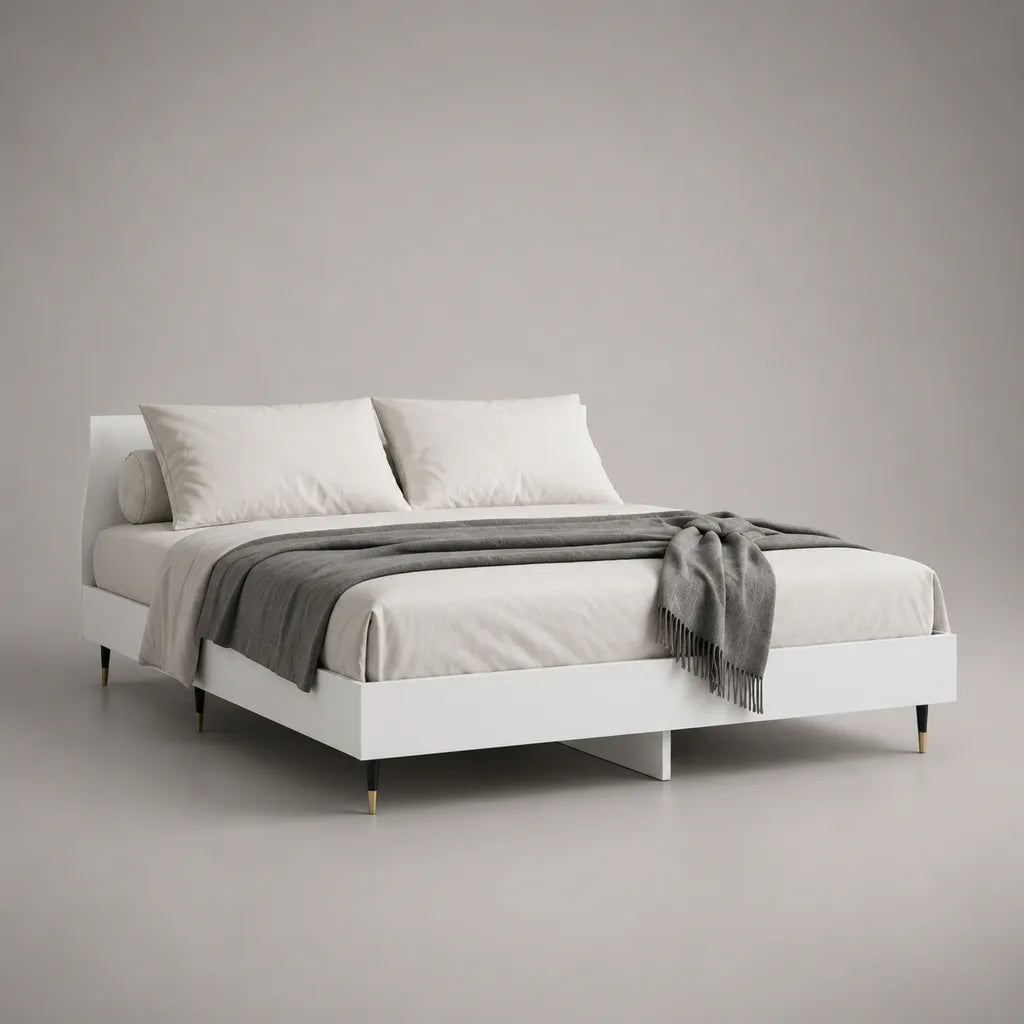 Doppelbett-Bettgestell aus MDF mit Lattenrost, 160 × 200 cm, Weiß