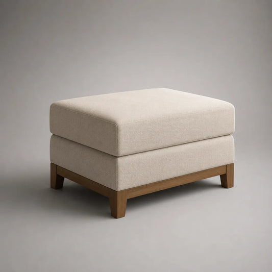 Quadratischer Fußhocker mit Polyester-Webstoff und Massivholzgestell, Beige/Braun, 60 × 60 × 45 cm