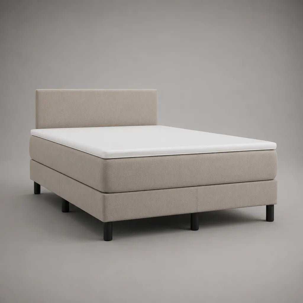 Boxspringbett-Komplettset mit Taschenfederkernmatratze, Topper und Polyesterbezug, Beige und Schwarz, Liegefläche 160 × 200 cm