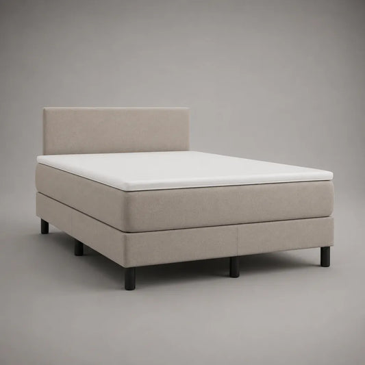 Boxspringbett-Komplettset mit Taschenfederkernmatratze, Topper und Polyesterbezug, Beige und Schwarz, Liegefläche 160 × 200 cm