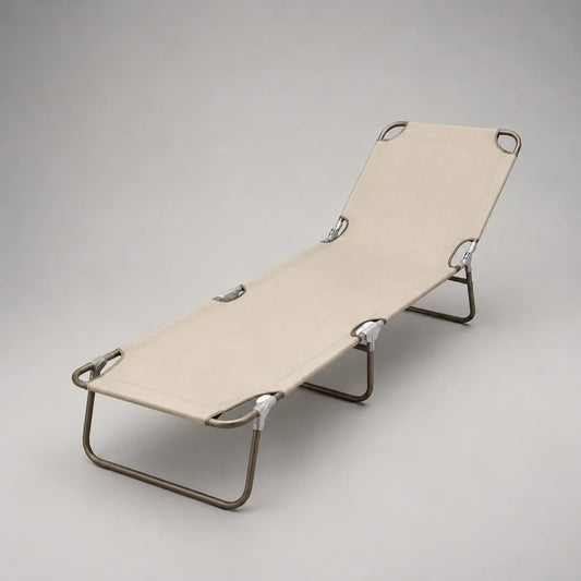 Klappbare Gartenliege aus Stahl und Polyester mit verstellbarer Rückenlehne, Beige/Taupe, 190 × 58 × 27 cm