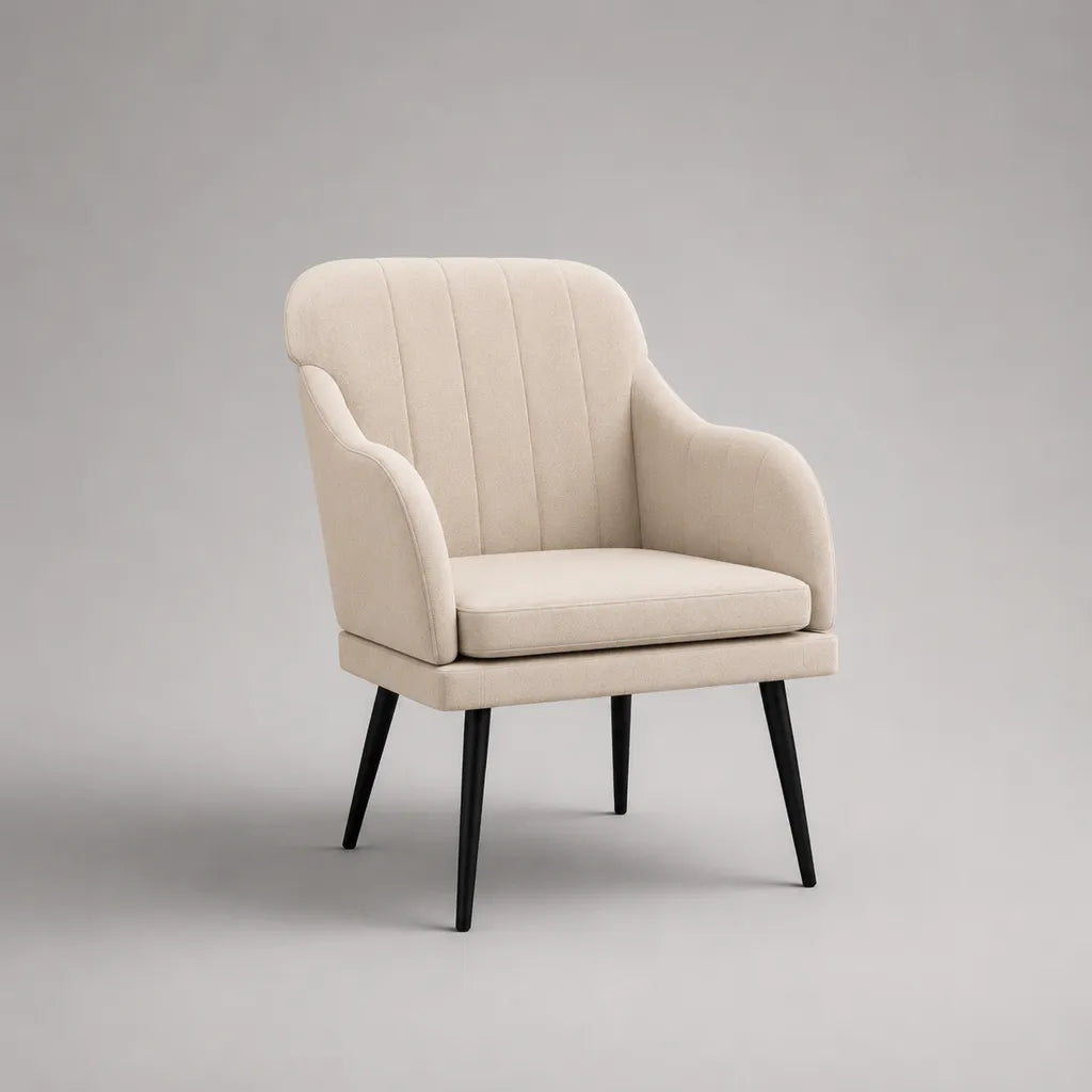 Sessel mit Armlehnen aus Polyester-Chenille mit Stahlbeinen, Creme/Schwarz, 72 × 76 × 85 cm