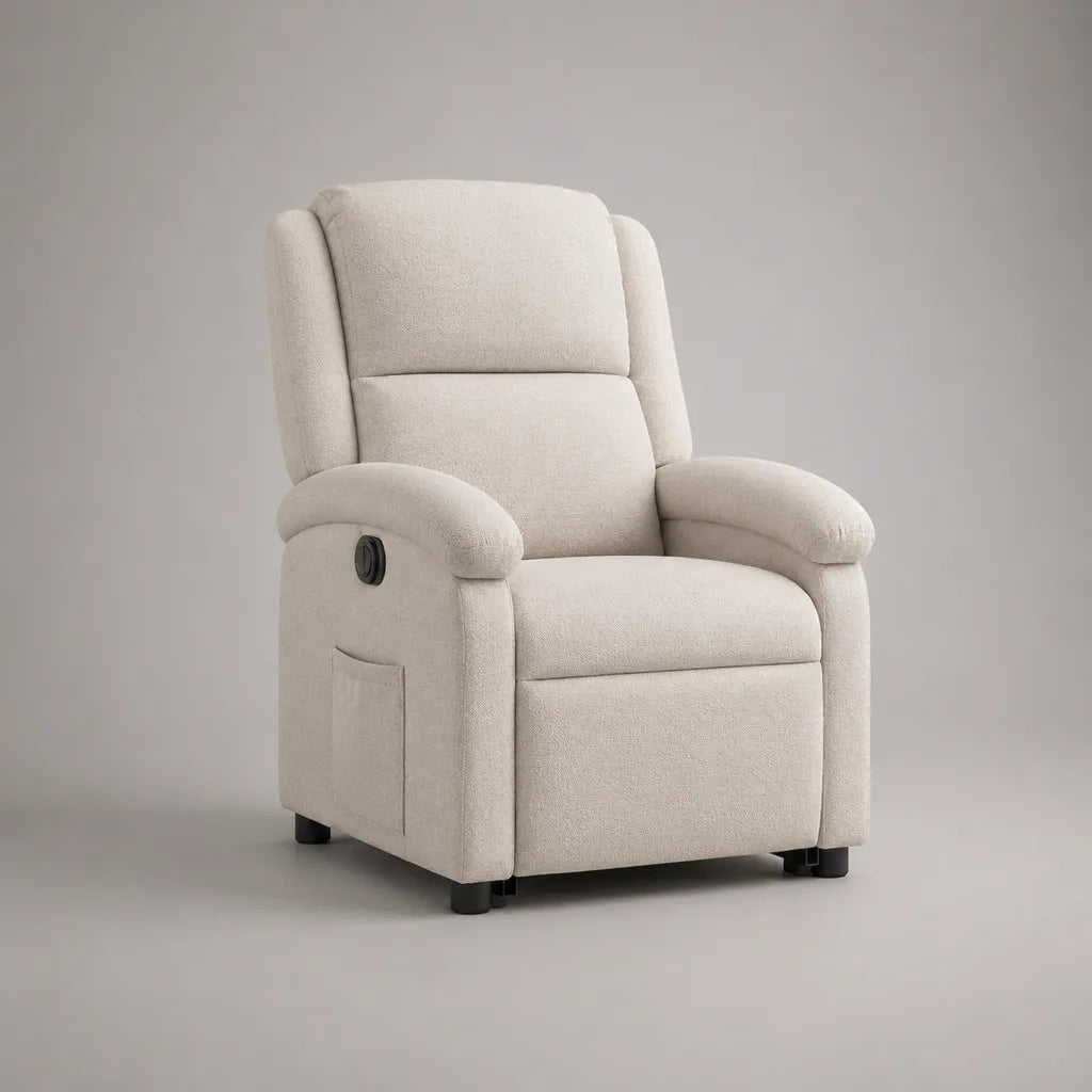Relaxsessel mit manueller Liegefunktion, Polyester-Bouclé, Cremeweiß, 76 × 92 × 103 cm