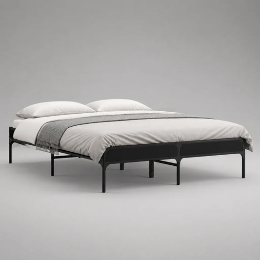 Metallbett Doppelbett aus pulverbeschichtetem Stahl mit Stahlleisten, Schwarz, 180 × 200 cm
