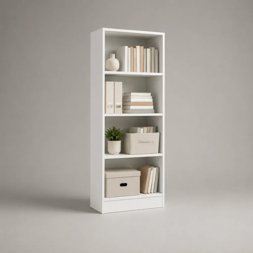 Bücherregal Standregal aus Holz mit 4 Fächern, Weiß, 180 × 60 × 30 cm