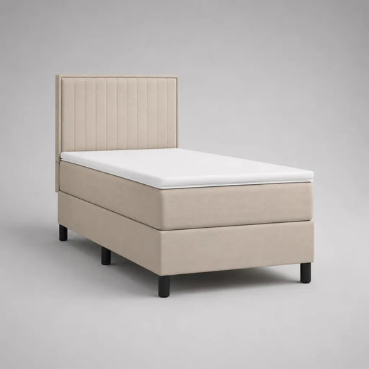 Boxspringbett-Set 90 × 200 cm mit Taschenfederkernmatratze, Topper und gepolstertem Kopfteil, Polyesterbezug, Beige