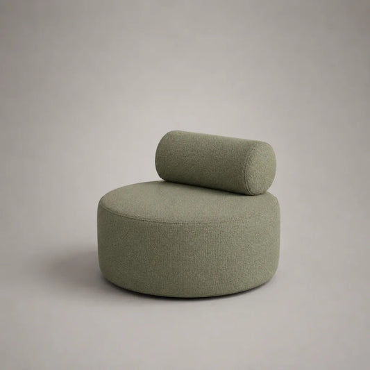 Runder Loungesessel mit Rückenrolle, Bouclé-Polyester, Salbeigrün, 90 × 82 × 70 cm