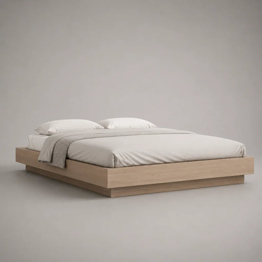 Doppelbett-Bettgestell 180 x 200 cm aus Spanplatte mit Eichedekor, 206 x 186 x 35 cm, Eiche Natur