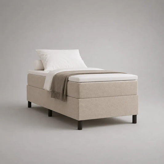 Boxspringbett Einzelbett 90 × 200 cm, 3-teilig mit Matratze und Topper, Polyesterbezug Beige