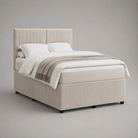 Boxspringbett-Set 160 x 200 cm mit Matratze, Stoffbezug, Cremeweiß