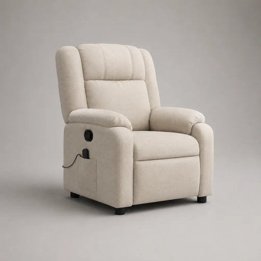Elektrischer Fernsehsessel Relaxsessel Hochlehner aus Polyester-Mikrofaser in Creme, 88 × 95 × 105 cm