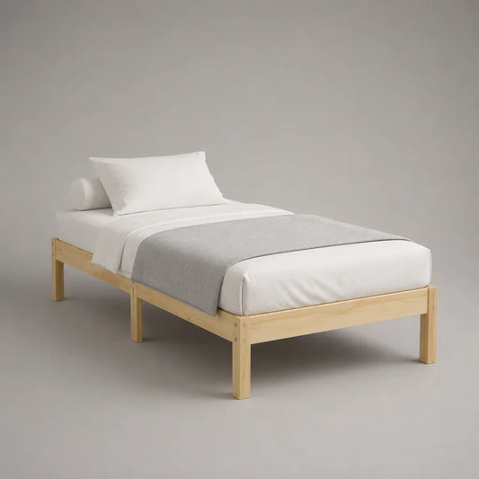Einzelbett-Bettgestell aus massivem Kiefernholz, Naturholz, 96 × 206 × 45 cm, Liegefläche 90 × 200 cm